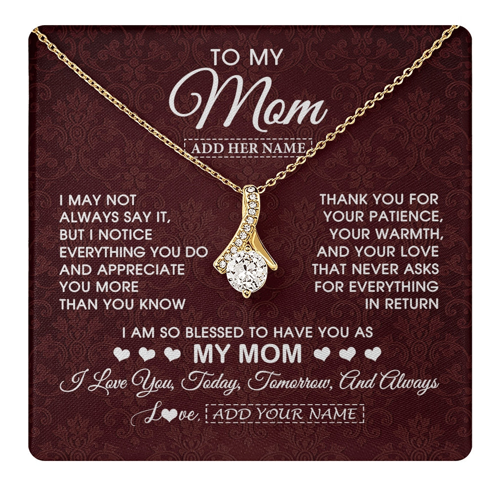 Alluring Beauty Necklace 18K Yellow Gold Finish | 1 | Personalized To My Mom Gifts From Daughter Son Necklace Meaningful Jewelry Pendant Gifts For Mom Mothers Day Birthday Christmas Custom Gift Box Message Card | https://teecentury.