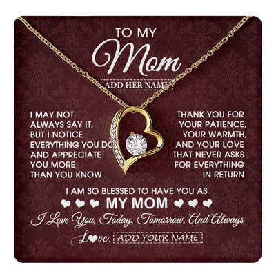 Forever Love Necklace 18K Yellow Gold Finish | 1 | Personalized To My Mom Gifts From Daughter Son Necklace Meaningful Jewelry Pendant Gifts For Mom Mothers Day Birthday Christmas Custom Gift Box Message Card | https://teecentury.