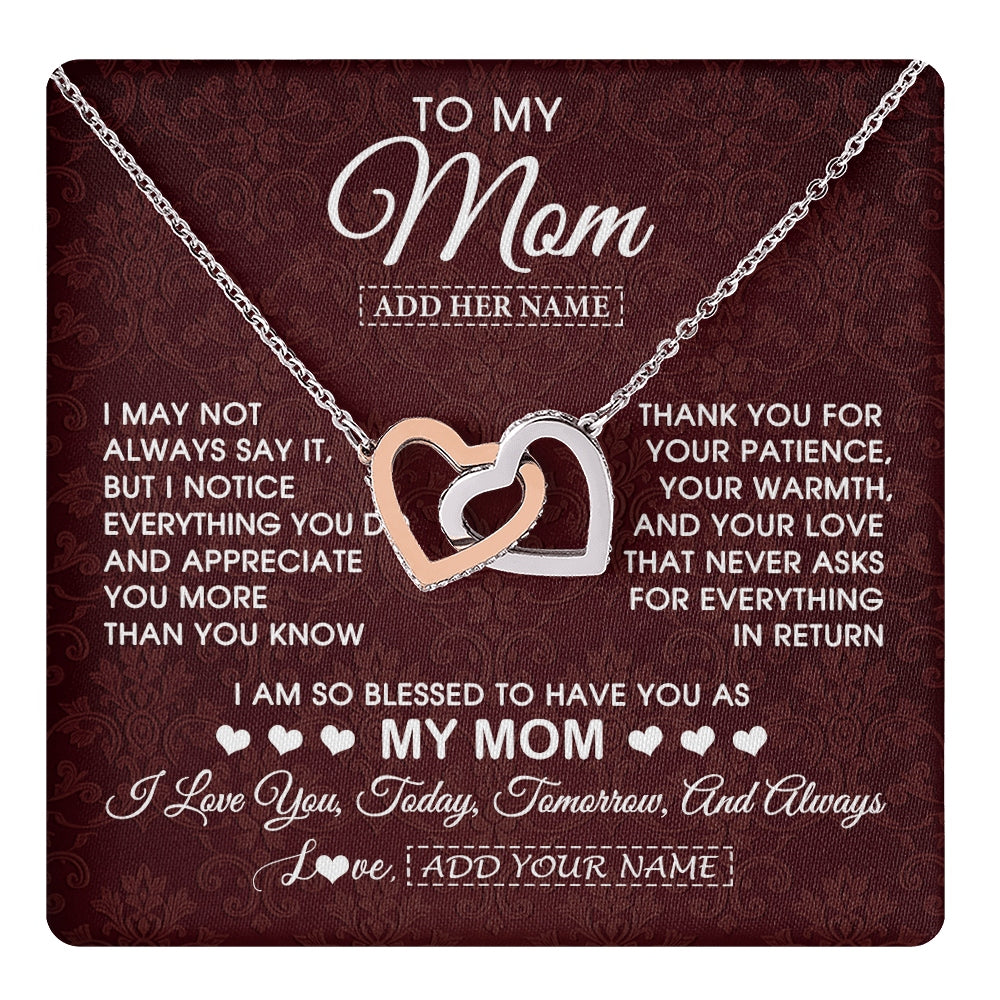 Interlocking Hearts Necklace Stainless Steel & Rose Gold Finish | 1 | Personalized To My Mom Gifts From Daughter Son Necklace Meaningful Jewelry Pendant Gifts For Mom Mothers Day Birthday Christmas Custom Gift Box Message Card | https://teecentury.