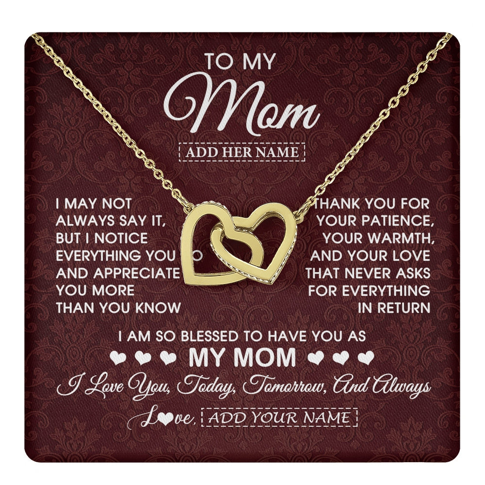 Interlocking Hearts Necklace 18K Yellow Gold Finish | 1 | Personalized To My Mom Gifts From Daughter Son Necklace Meaningful Jewelry Pendant Gifts For Mom Mothers Day Birthday Christmas Custom Gift Box Message Card | https://teecentury.