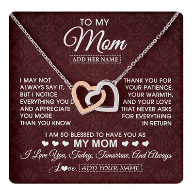 Interlocking Hearts Necklace Stainless Steel & Rose Gold Finish | 1 | Personalized To My Mom Gifts From Daughter Son Necklace Meaningful Jewelry Pendant Gifts For Mom Mothers Day Birthday Christmas Custom Gift Box Message Card | https://teecentury.
