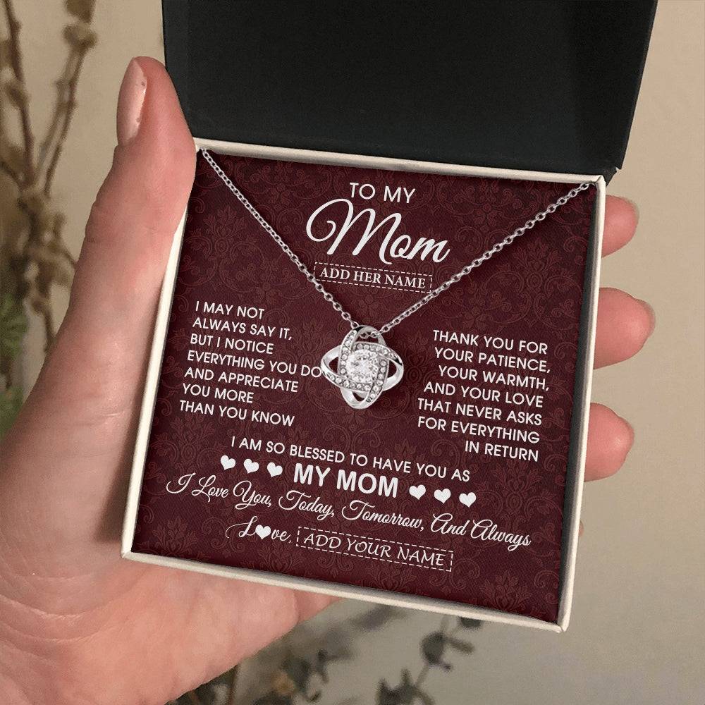 Love Knot Necklace 14K White Gold Finish | 2 | Personalized To My Mom Gifts From Daughter Son Necklace Meaningful Jewelry Pendant Gifts For Mom Mothers Day Birthday Christmas Custom Gift Box Message Card | https://teecentury.