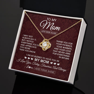 Love Knot Necklace 18K Yellow Gold Finish | 2 | Personalized To My Mom Gifts From Daughter Son Necklace Meaningful Jewelry Pendant Gifts For Mom Mothers Day Birthday Christmas Custom Gift Box Message Card | https://teecentury.