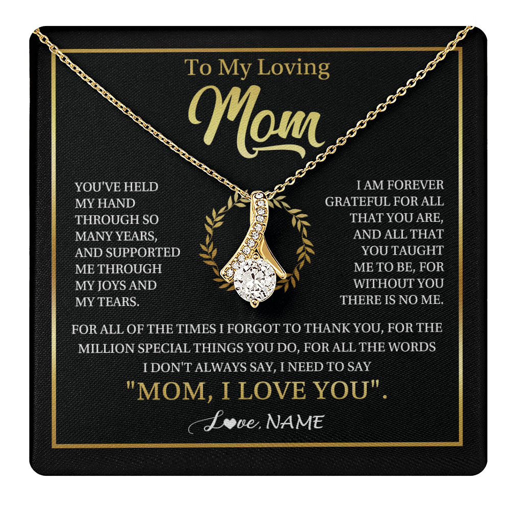 Alluring Beauty Necklace 18K Yellow Gold Finish | 1 | Personalized To My Mom Gifts Necklace From Daughter Son Grateful Thank You Mom Birthday Gifts Mothers Day Jewelry Christmas Customized Gift Box Message Card | teecentury
