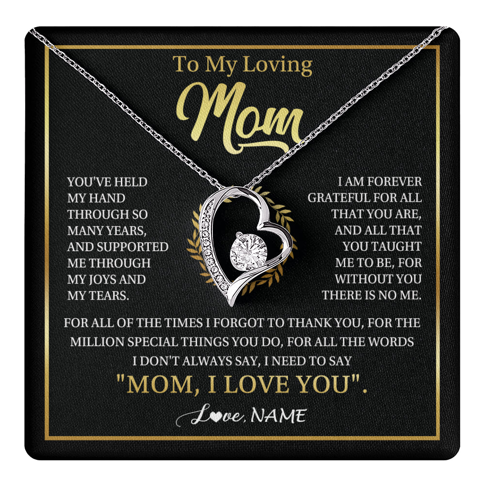 Forever Love Necklace 14K White Gold Finish | 1 | Personalized To My Mom Gifts Necklace From Daughter Son Grateful Thank You Mom Birthday Gifts Mothers Day Jewelry Christmas Customized Gift Box Message Card | teecentury