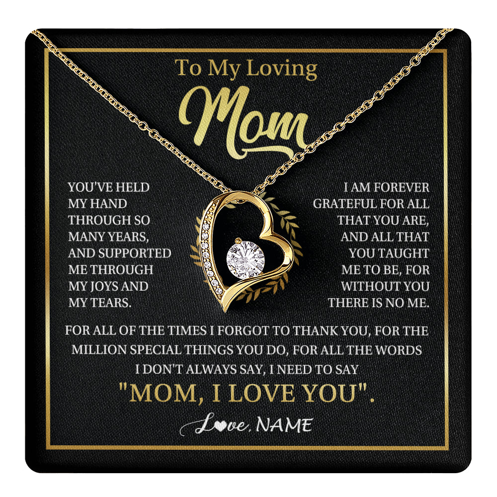 Forever Love Necklace 18K Yellow Gold Finish | 1 | Personalized To My Mom Gifts Necklace From Daughter Son Grateful Thank You Mom Birthday Gifts Mothers Day Jewelry Christmas Customized Gift Box Message Card | teecentury