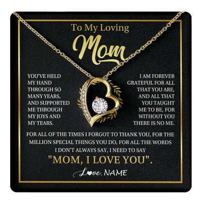 Forever Love Necklace 18K Yellow Gold Finish | 1 | Personalized To My Mom Gifts Necklace From Daughter Son Grateful Thank You Mom Birthday Gifts Mothers Day Jewelry Christmas Customized Gift Box Message Card | teecentury