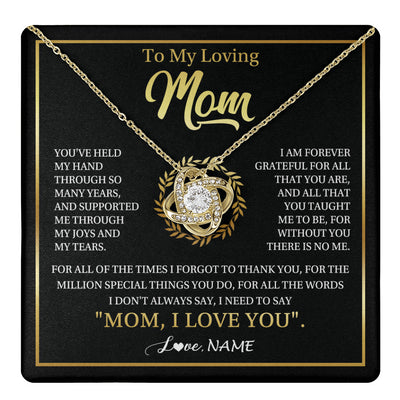 Love Knot Necklace 18K Yellow Gold Finish | 1 | Personalized To My Mom Gifts Necklace From Daughter Son Grateful Thank You Mom Birthday Gifts Mothers Day Jewelry Christmas Customized Gift Box Message Card | teecentury