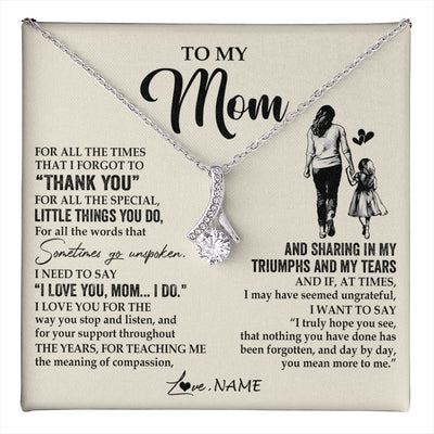 Alluring Beauty Necklace 14K White Gold Finish | 1 | Personalized To My Mom Necklace From Daughter For All The Times That I Forgot To Thank You Mom Birthday Mothers Day Christmas Customized Gift Box Message Card | teecentury