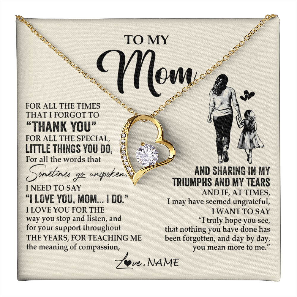 Forever Love Necklace 18K Yellow Gold Finish | 1 | Personalized To My Mom Necklace From Daughter For All The Times That I Forgot To Thank You Mom Birthday Mothers Day Christmas Customized Gift Box Message Card | teecentury