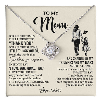 Love Knot Necklace 14K White Gold Finish | 1 | Personalized To My Mom Necklace From Daughter For All The Times That I Forgot To Thank You Mom Birthday Mothers Day Christmas Customized Gift Box Message Card | teecentury