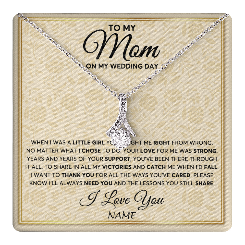 Alluring Beauty Necklace 14K White Gold Finish | 1 | Personalized To My Mom Necklace From Daughter Mother Of The Bride I Will Always Need You Mom On Wedding Day Customized Gift Box Message Card | teecentury
