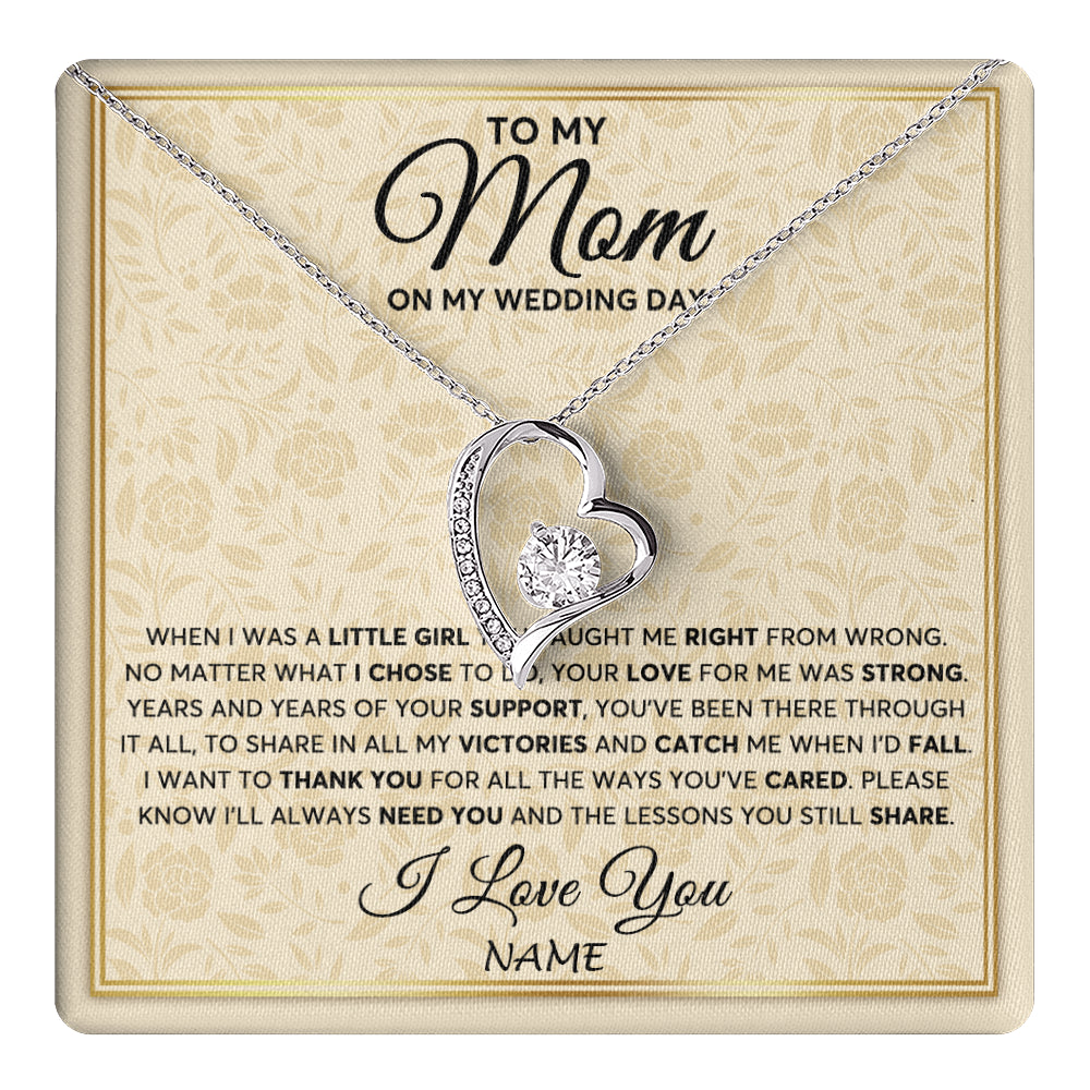 Forever Love Necklace 14K White Gold Finish | 1 | Personalized To My Mom Necklace From Daughter Mother Of The Bride I Will Always Need You Mom On Wedding Day Customized Gift Box Message Card | teecentury