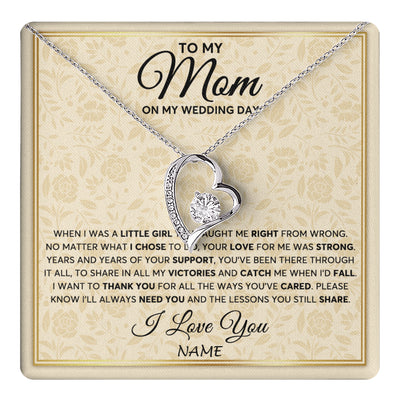 Forever Love Necklace 14K White Gold Finish | 1 | Personalized To My Mom Necklace From Daughter Mother Of The Bride I Will Always Need You Mom On Wedding Day Customized Gift Box Message Card | teecentury