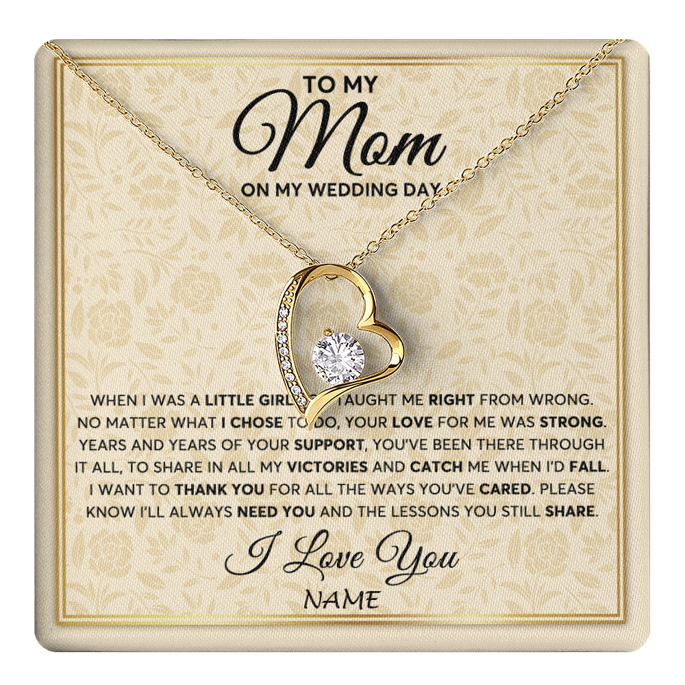 Forever Love Necklace 18K Yellow Gold Finish | 1 | Personalized To My Mom Necklace From Daughter Mother Of The Bride I Will Always Need You Mom On Wedding Day Customized Gift Box Message Card | teecentury