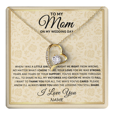 Forever Love Necklace 18K Yellow Gold Finish | 1 | Personalized To My Mom Necklace From Daughter Mother Of The Bride I Will Always Need You Mom On Wedding Day Customized Gift Box Message Card | teecentury