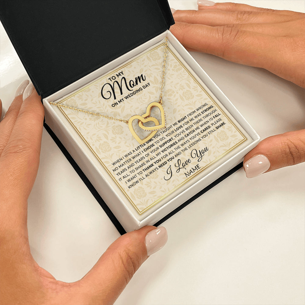 Interlocking Hearts Necklace 18K Yellow Gold Finish | 2 | Personalized To My Mom Necklace From Daughter Mother Of The Bride I Will Always Need You Mom On Wedding Day Customized Gift Box Message Card | teecentury
