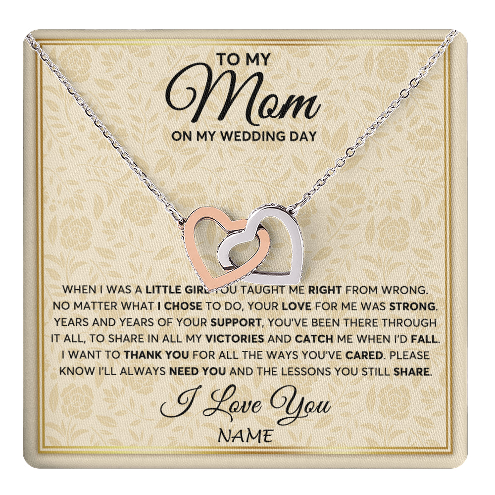 Interlocking Hearts Necklace Stainless Steel & Rose Gold Finish | 1 | Personalized To My Mom Necklace From Daughter Mother Of The Bride I Will Always Need You Mom On Wedding Day Customized Gift Box Message Card | teecentury