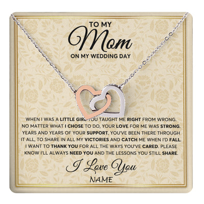 Interlocking Hearts Necklace Stainless Steel & Rose Gold Finish | 1 | Personalized To My Mom Necklace From Daughter Mother Of The Bride I Will Always Need You Mom On Wedding Day Customized Gift Box Message Card | teecentury