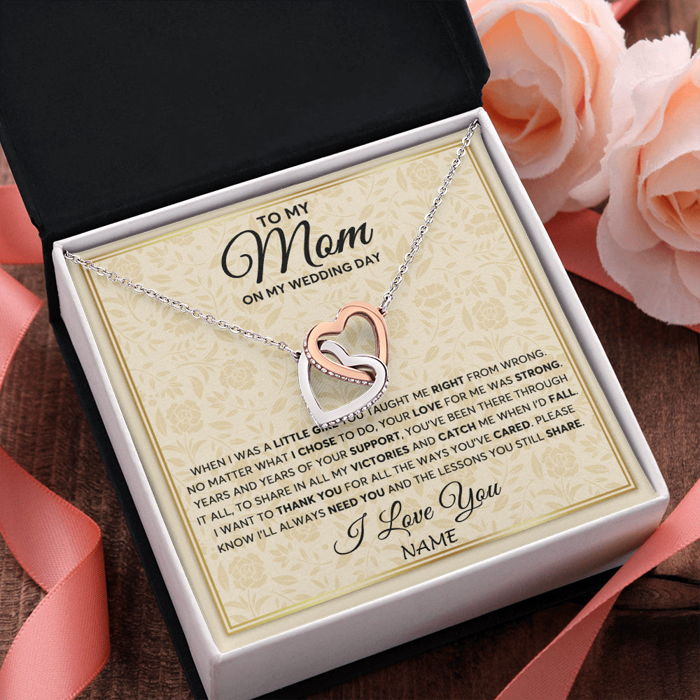 Interlocking Hearts Necklace Stainless Steel & Rose Gold Finish | 2 | Personalized To My Mom Necklace From Daughter Mother Of The Bride I Will Always Need You Mom On Wedding Day Customized Gift Box Message Card | teecentury