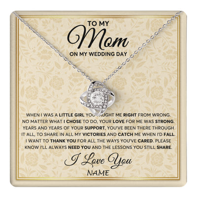 Love Knot Necklace 14K White Gold Finish | 1 | Personalized To My Mom Necklace From Daughter Mother Of The Bride I Will Always Need You Mom On Wedding Day Customized Gift Box Message Card | teecentury