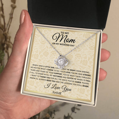 Love Knot Necklace 14K White Gold Finish | 2 | Personalized To My Mom Necklace From Daughter Mother Of The Bride I Will Always Need You Mom On Wedding Day Customized Gift Box Message Card | teecentury