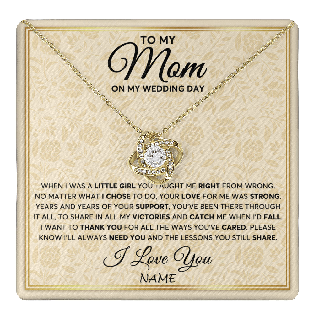 Love Knot Necklace 18K Yellow Gold Finish | 1 | Personalized To My Mom Necklace From Daughter Mother Of The Bride I Will Always Need You Mom On Wedding Day Customized Gift Box Message Card | teecentury