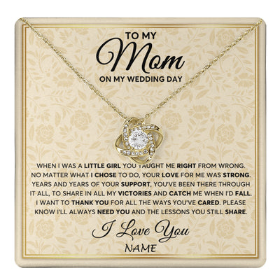 Love Knot Necklace 18K Yellow Gold Finish | 1 | Personalized To My Mom Necklace From Daughter Mother Of The Bride I Will Always Need You Mom On Wedding Day Customized Gift Box Message Card | teecentury