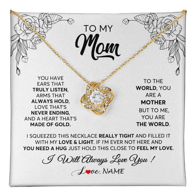 Love Knot Necklace 18K Yellow Gold Finish | 1 | Personalized To My Mom Necklace From Daughter Son Hold This Close Feel My Love Mom Birthday Mothers Day Christmas Jewelry Customized Gift Box Message Card | teecentury