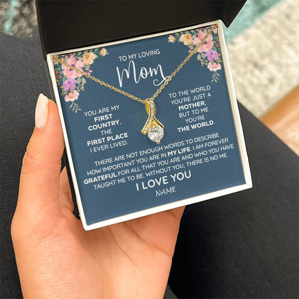 Alluring Beauty Necklace 18K Yellow Gold Finish | 2 | Personalized To My Mom Necklace From Daughter Son I Am Forever Grateful Mom Birthday Mothers Day Christmas Pendant Jewelry Customized Gift Box Message Card | teecentury