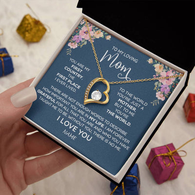 Forever Love Necklace 18K Yellow Gold Finish | 2 | Personalized To My Mom Necklace From Daughter Son I Am Forever Grateful Mom Birthday Mothers Day Christmas Pendant Jewelry Customized Gift Box Message Card | teecentury