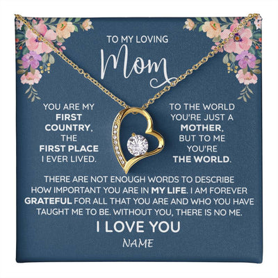 Forever Love Necklace 18K Yellow Gold Finish | 1 | Personalized To My Mom Necklace From Daughter Son I Am Forever Grateful Mom Birthday Mothers Day Christmas Pendant Jewelry Customized Gift Box Message Card | teecentury