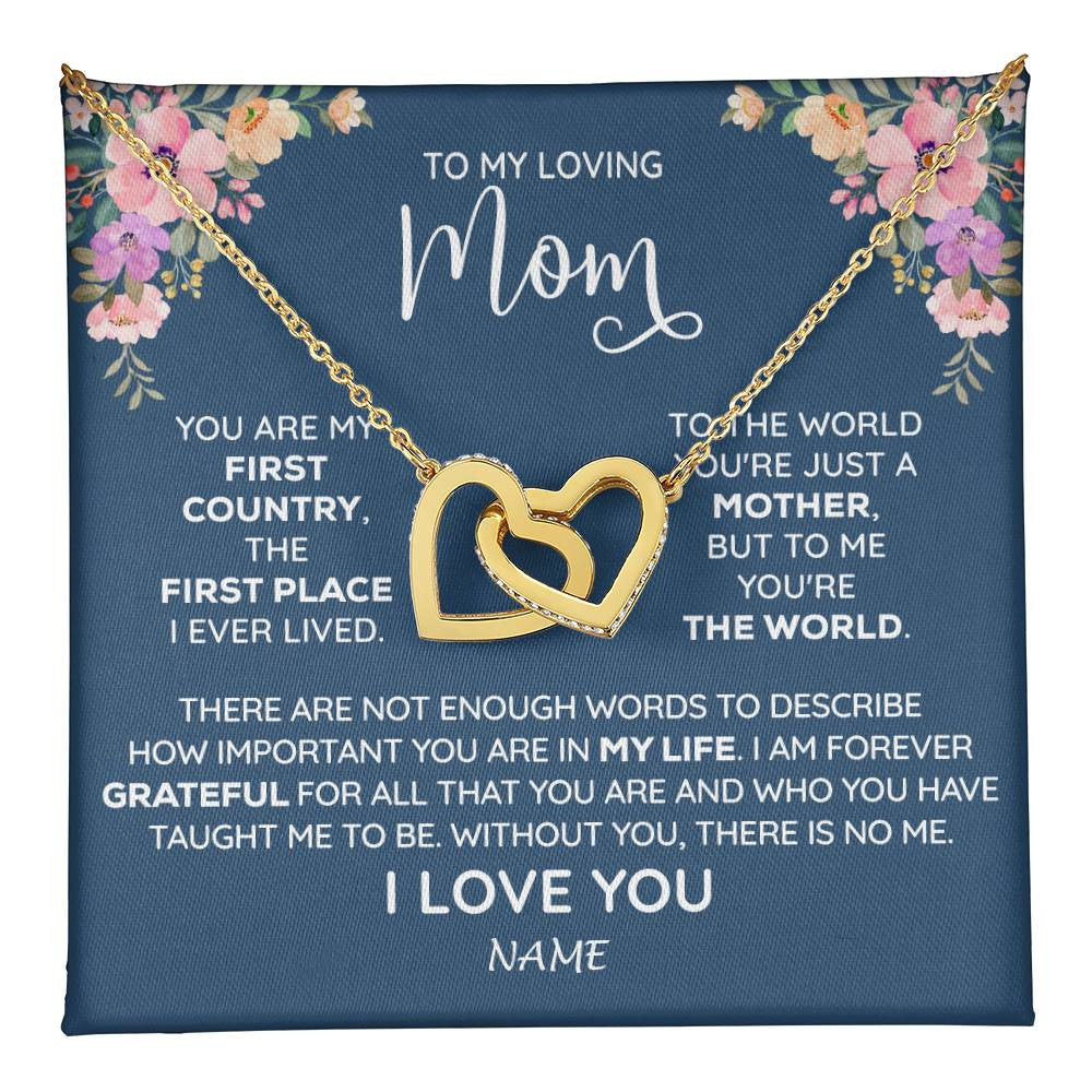 Interlocking Hearts Necklace 18K Yellow Gold Finish | 1 | Personalized To My Mom Necklace From Daughter Son I Am Forever Grateful Mom Birthday Mothers Day Christmas Pendant Jewelry Customized Gift Box Message Card | teecentury