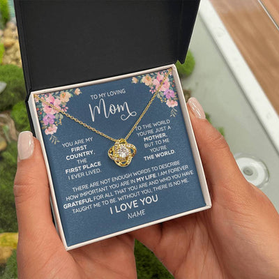 Love Knot Necklace 18K Yellow Gold Finish | 2 | Personalized To My Mom Necklace From Daughter Son I Am Forever Grateful Mom Birthday Mothers Day Christmas Pendant Jewelry Customized Gift Box Message Card | teecentury