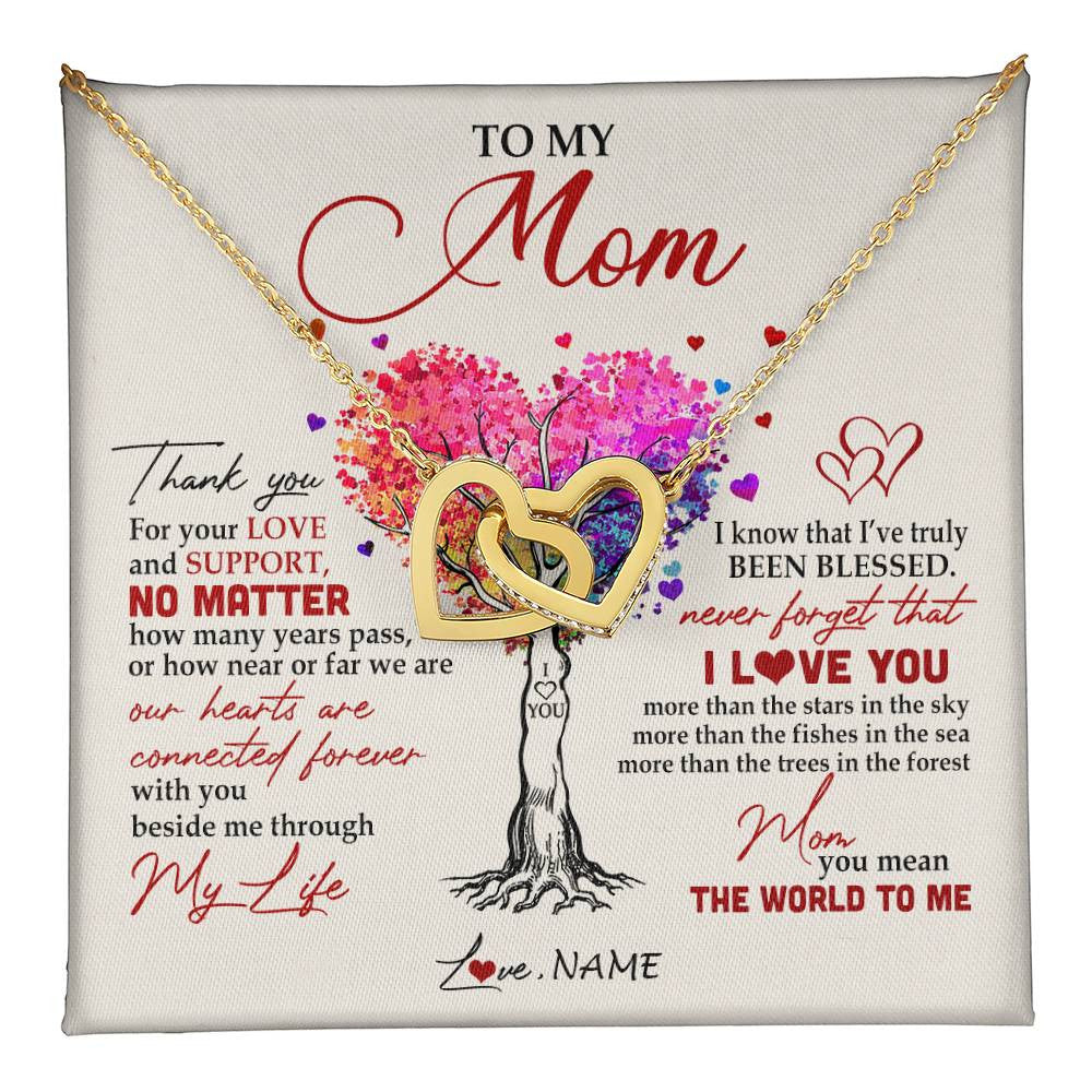 Interlocking Hearts Necklace 18K Yellow Gold Finish | 1 | Personalized To My Mom Necklace From Daughter Son Never Forget That I Love You You Mean The World Mom Birthday Mothers Day Christmas Customized Gift Box Message Card | teecentury