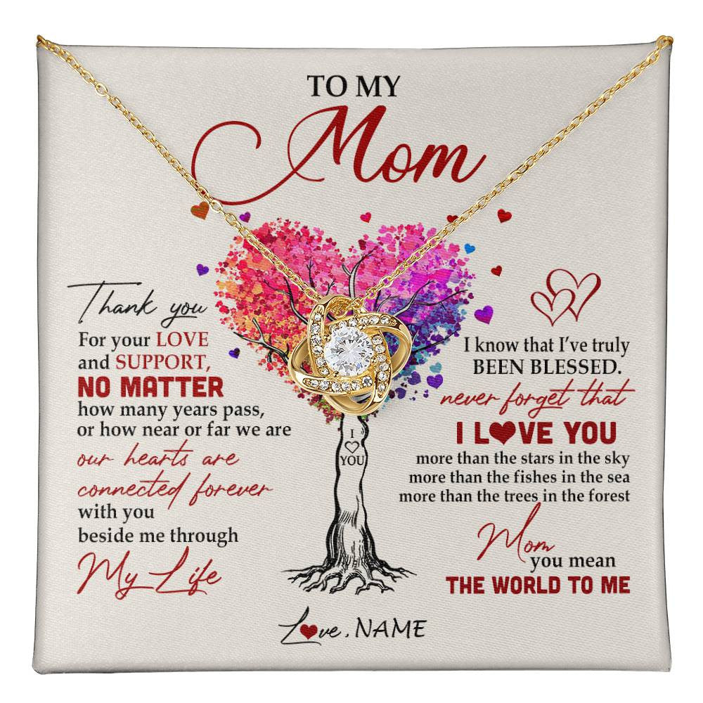 Love Knot Necklace 18K Yellow Gold Finish | 1 | Personalized To My Mom Necklace From Daughter Son Never Forget That I Love You You Mean The World Mom Birthday Mothers Day Christmas Customized Gift Box Message Card | teecentury