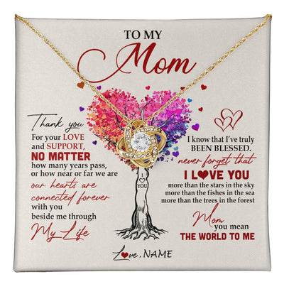 Love Knot Necklace 18K Yellow Gold Finish | 1 | Personalized To My Mom Necklace From Daughter Son Never Forget That I Love You You Mean The World Mom Birthday Mothers Day Christmas Customized Gift Box Message Card | teecentury