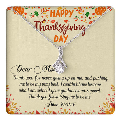 Alluring Beauty Necklace 14K White Gold Finish | 1 | Personalized To My Mom Necklace From Daughter Son Thank You For Raising Me Happy Thanksgiving Day Pendant Jewelry Customized Gift Box Message Card | teecentury