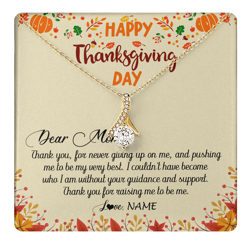 Alluring Beauty Necklace 18K Yellow Gold Finish | 1 | Personalized To My Mom Necklace From Daughter Son Thank You For Raising Me Happy Thanksgiving Day Pendant Jewelry Customized Gift Box Message Card | teecentury