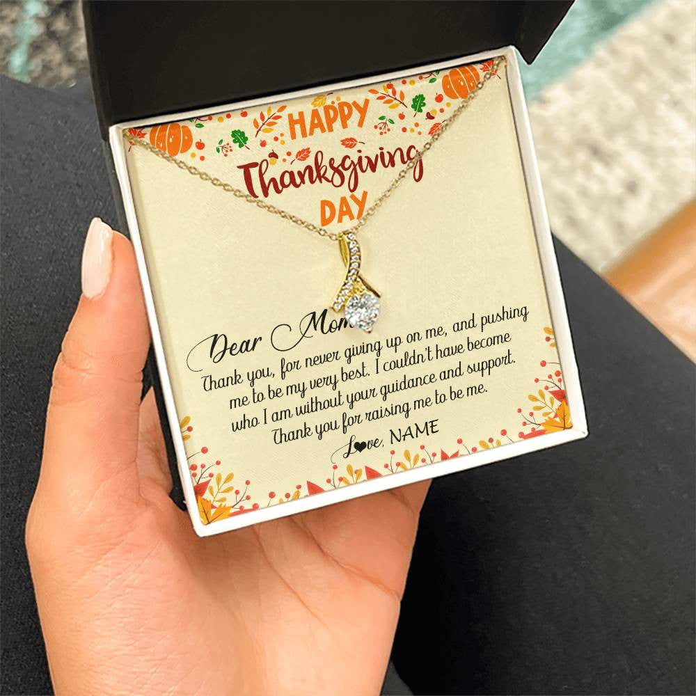Alluring Beauty Necklace 18K Yellow Gold Finish | 2 | Personalized To My Mom Necklace From Daughter Son Thank You For Raising Me Happy Thanksgiving Day Pendant Jewelry Customized Gift Box Message Card | teecentury