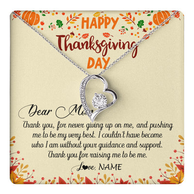 Forever Love Necklace 14K White Gold Finish | 1 | Personalized To My Mom Necklace From Daughter Son Thank You For Raising Me Happy Thanksgiving Day Pendant Jewelry Customized Gift Box Message Card | teecentury