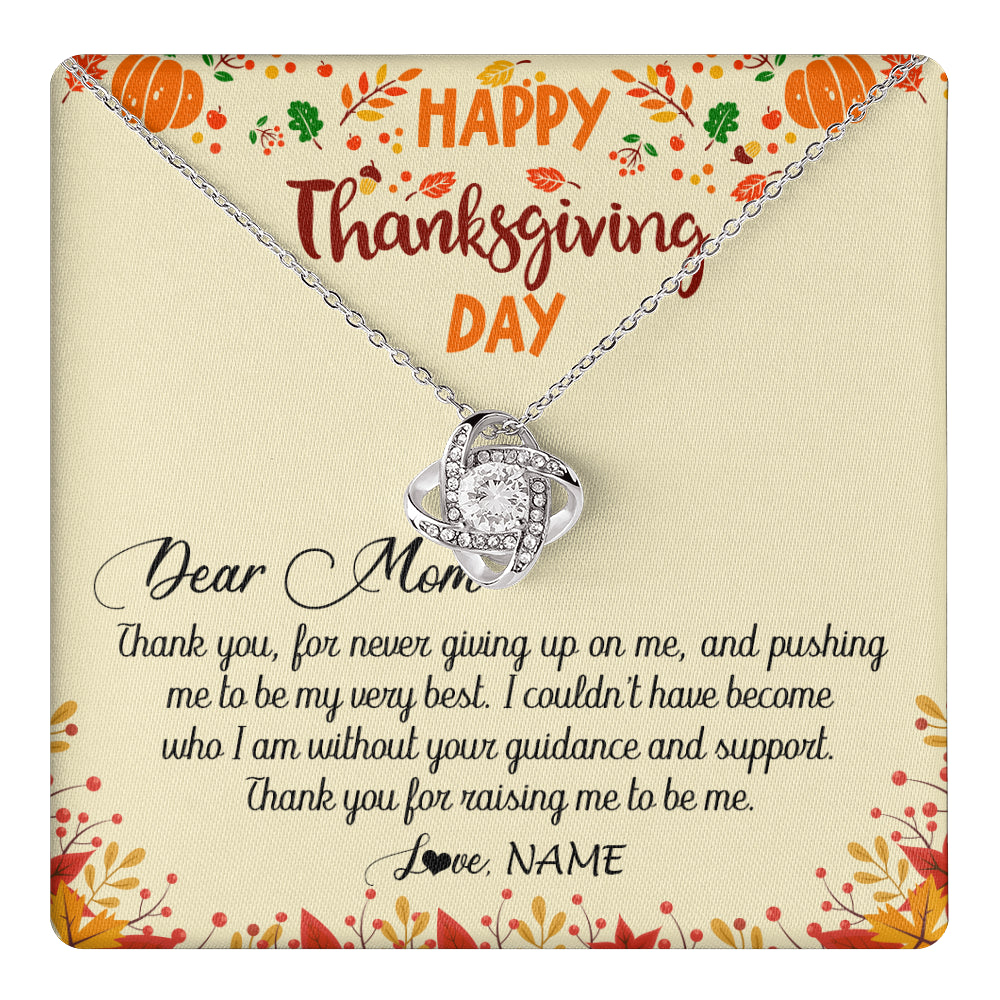 Love Knot Necklace 14K White Gold Finish | 1 | Personalized To My Mom Necklace From Daughter Son Thank You For Raising Me Happy Thanksgiving Day Pendant Jewelry Customized Gift Box Message Card | teecentury