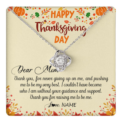 Love Knot Necklace 14K White Gold Finish | 1 | Personalized To My Mom Necklace From Daughter Son Thank You For Raising Me Happy Thanksgiving Day Pendant Jewelry Customized Gift Box Message Card | teecentury