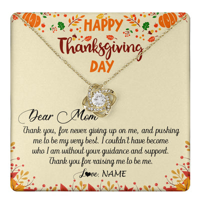 Love Knot Necklace 18K Yellow Gold Finish | 1 | Personalized To My Mom Necklace From Daughter Son Thank You For Raising Me Happy Thanksgiving Day Pendant Jewelry Customized Gift Box Message Card | teecentury