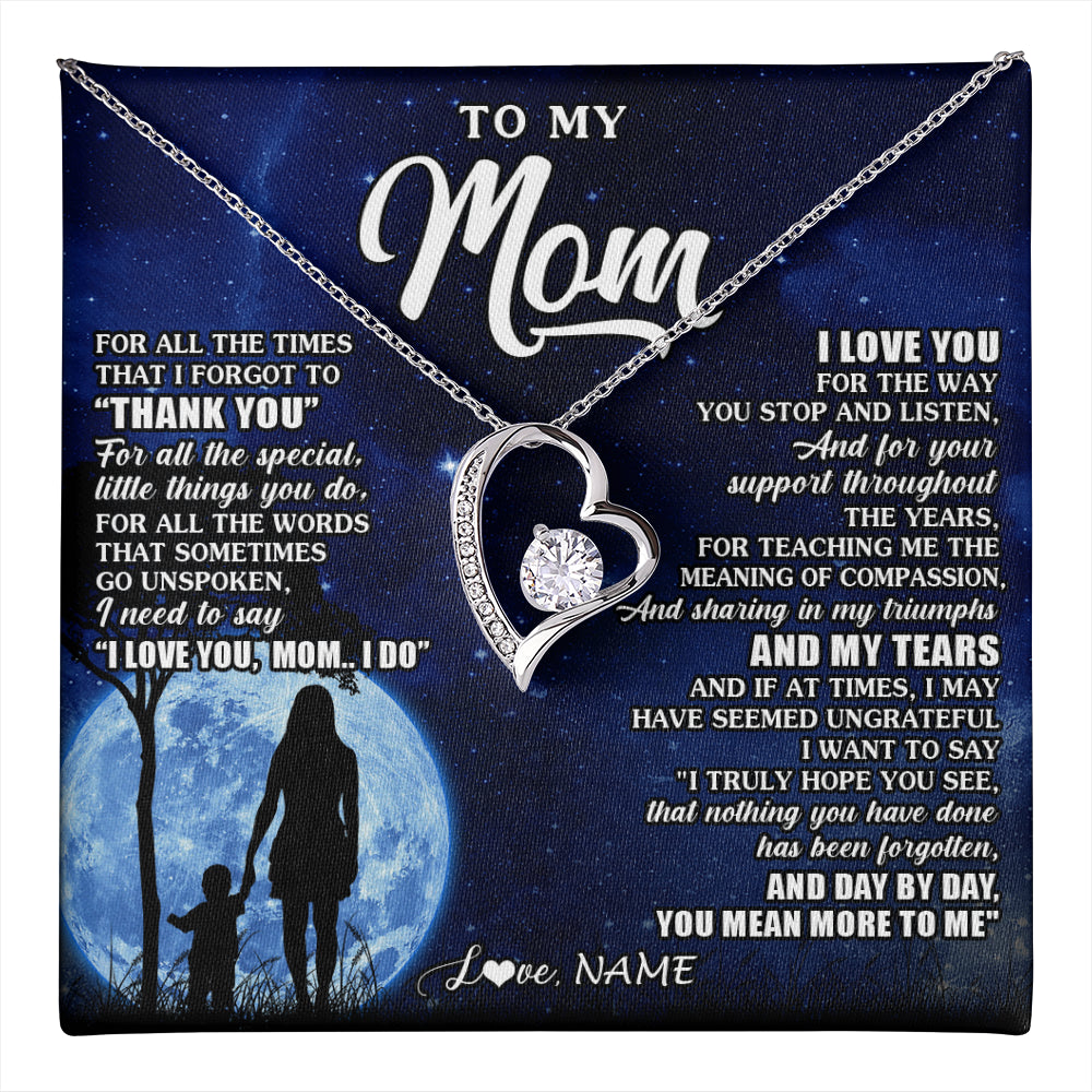 Forever Love Necklace 14K White Gold Finish | 1 | Personalized To My Mom Necklace From Daughter Son Thank You Grateful Love Mom Birthday Mothers Day Thanksgiving Christmas Customized Gift Box Message Card | teecentury