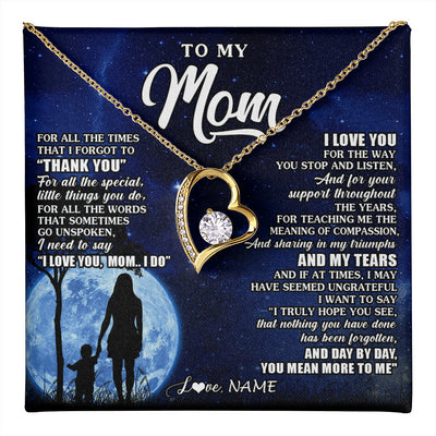 Forever Love Necklace 18K Yellow Gold Finish | 1 | Personalized To My Mom Necklace From Daughter Son Thank You Grateful Love Mom Birthday Mothers Day Thanksgiving Christmas Customized Gift Box Message Card | teecentury