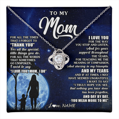 Love Knot Necklace 14K White Gold Finish | 1 | Personalized To My Mom Necklace From Daughter Son Thank You Grateful Love Mom Birthday Mothers Day Thanksgiving Christmas Customized Gift Box Message Card | teecentury