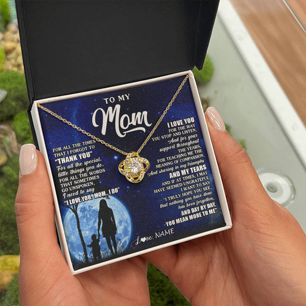 Love Knot Necklace 18K Yellow Gold Finish | 2 | Personalized To My Mom Necklace From Daughter Son Thank You Grateful Love Mom Birthday Mothers Day Thanksgiving Christmas Customized Gift Box Message Card | teecentury