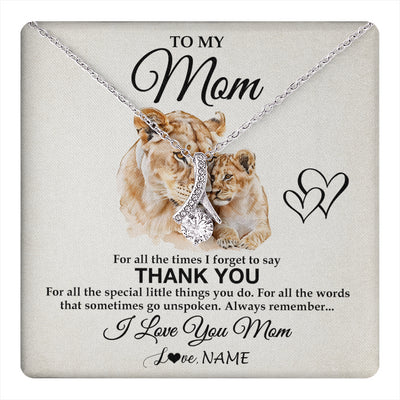 Alluring Beauty Necklace 14K White Gold Finish | 1 | Personalized To My Mom Necklace From Daughter Son Thank You Lion Mom Gift For Mothers Day Birthday Gift Christmas For Mom Customized Gift Box Message Card | teecentury