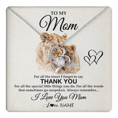 Forever Love Necklace 14K White Gold Finish | 1 | Personalized To My Mom Necklace From Daughter Son Thank You Lion Mom Gift For Mothers Day Birthday Gift Christmas For Mom Customized Gift Box Message Card | teecentury